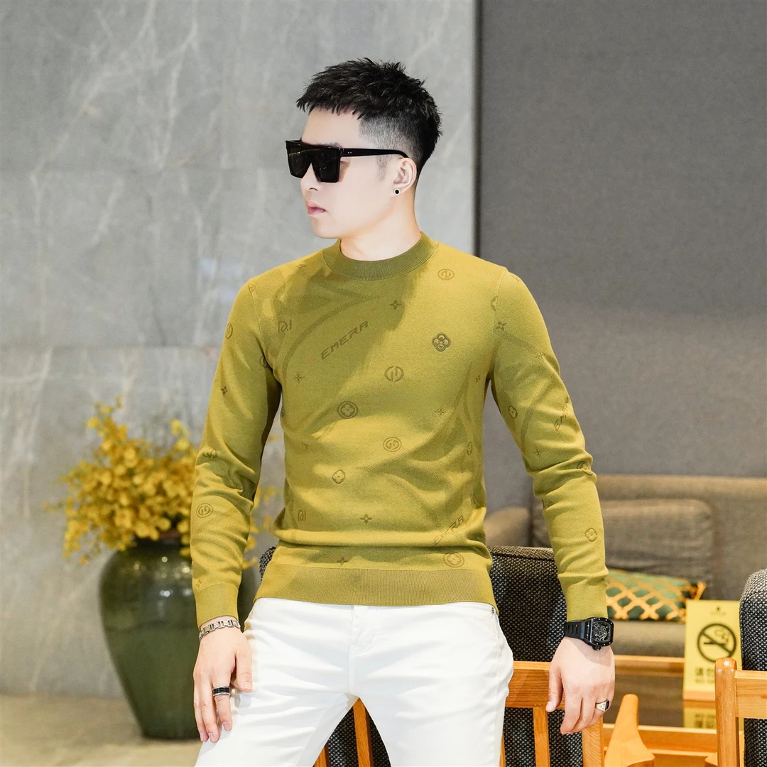 秋冬季新款长袖毛衣男士桑蚕丝混纺打底衫保暖衣服内搭上衣65158
