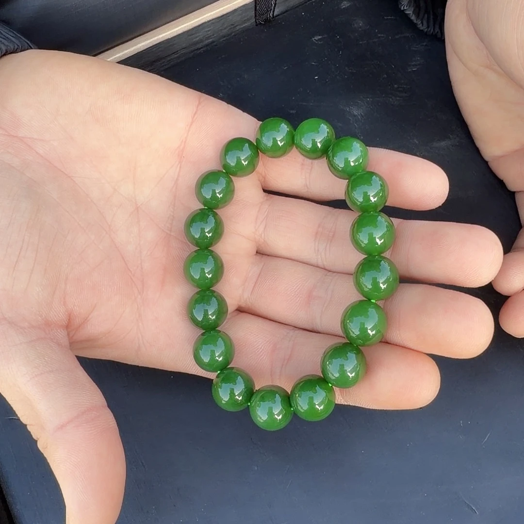 和田玉未镶嵌手串碧玉辣菠菜绿手串