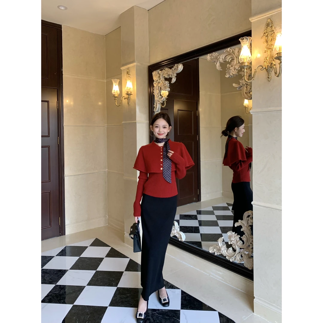 万万-清清【温莎记忆-半裙】秋冬气质显瘦百搭黑半身裙女