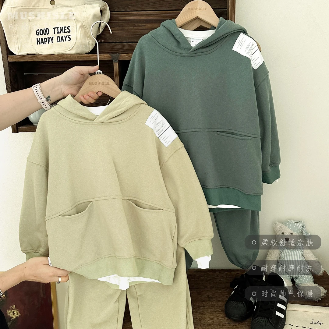 阿又秋季童装儿童男童中大童日系带帽卫衣套装99128c