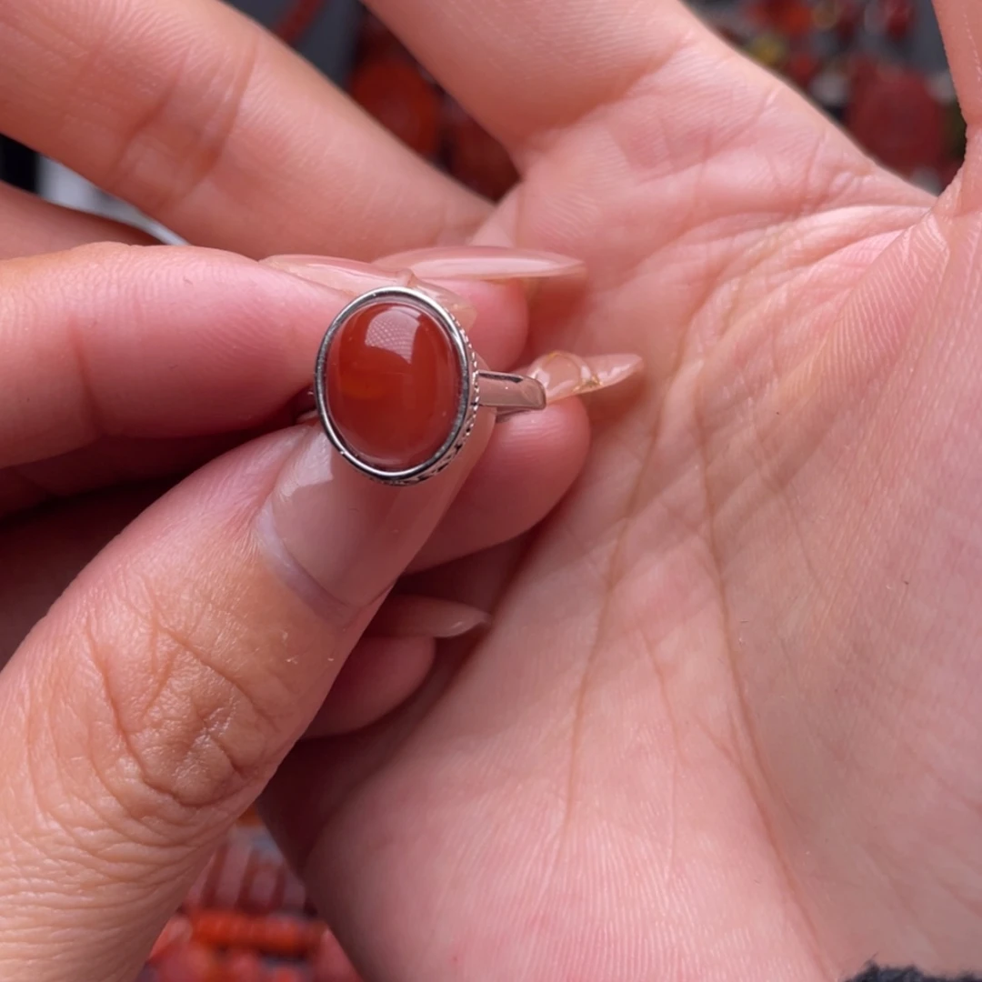 【闪购商品】南红玛瑙戒指银S925镶嵌糯***下