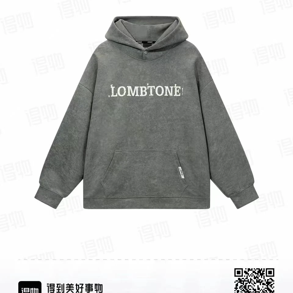 LOMBT 美式复古做旧扎染Logo套头宽松连帽卫衣-男女同款