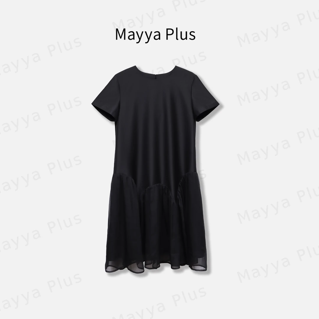 【多面优雅】Mayya Plus麦芽定制圆领短袖连衣裙黑色休闲裙32526990