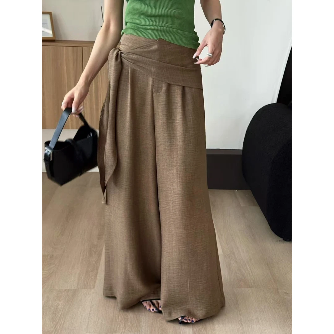 SP【简奢主义】极简大牌简纯色百搭通勤休闲裤设计感绑带休闲阔腿裤