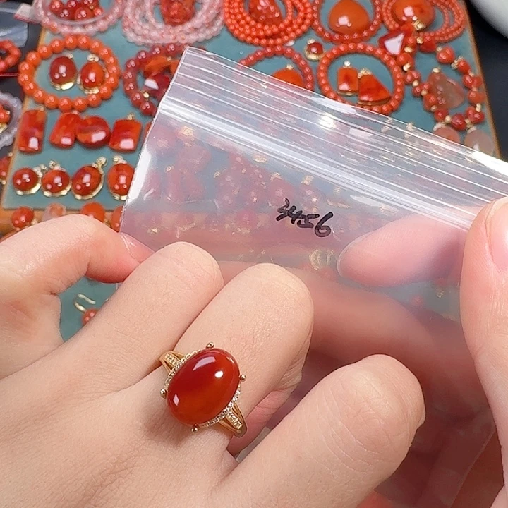 南红玛瑙银S925镶嵌戒指