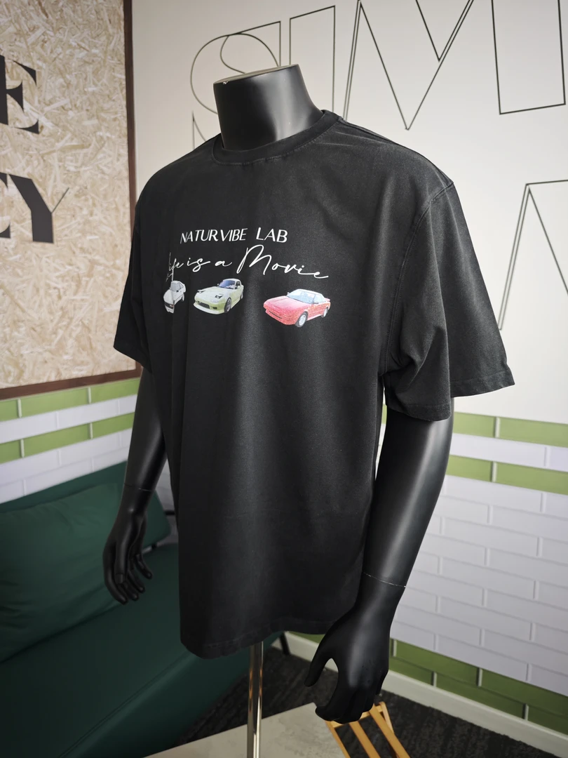 复古汽车主题纯棉凉感抗菌防螨负离子亲肤圆领休闲T恤半袖