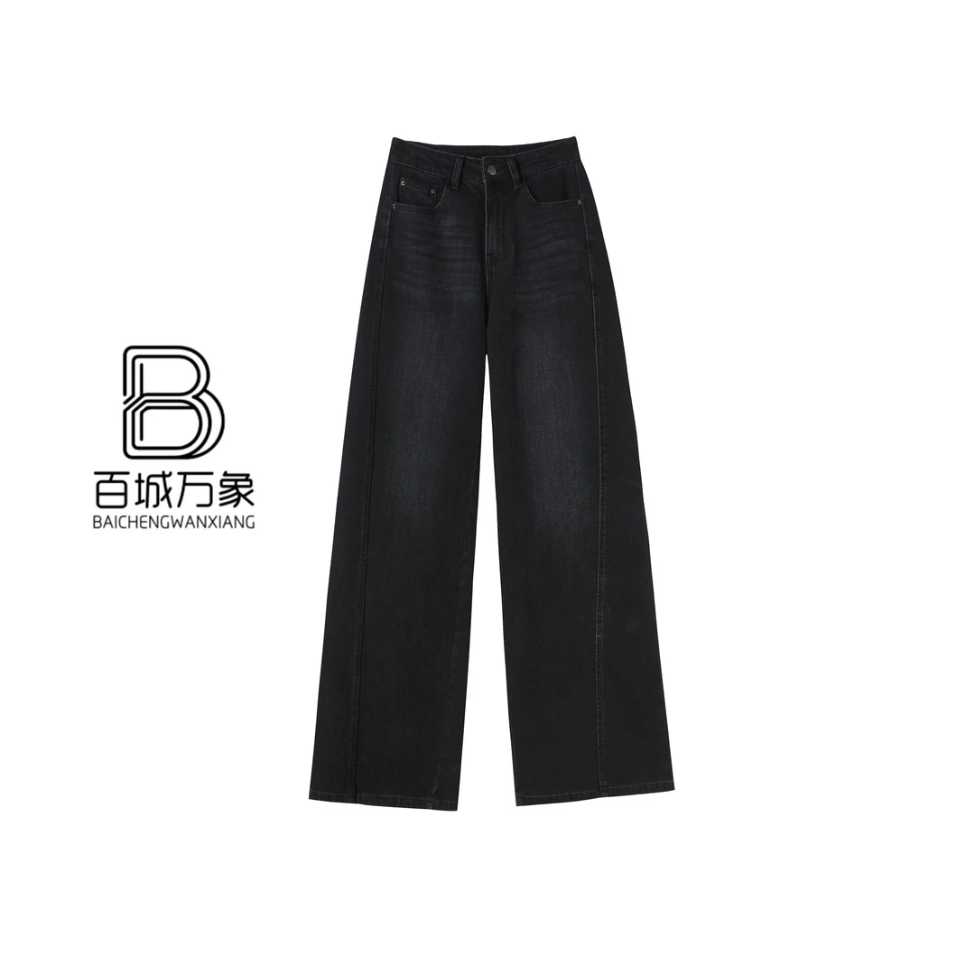 3361新款2025年秋冬加绒牛仔女裤直筒型阔腿遮肉不挑身材女牛仔裤