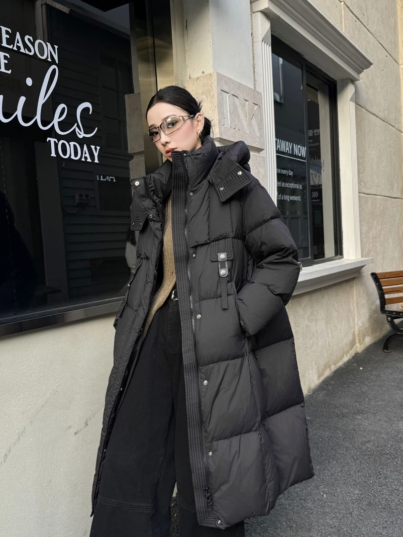 2025冬季拉链轻职风女长款纯色百搭包袖冬季休闲ins韩版羽绒服