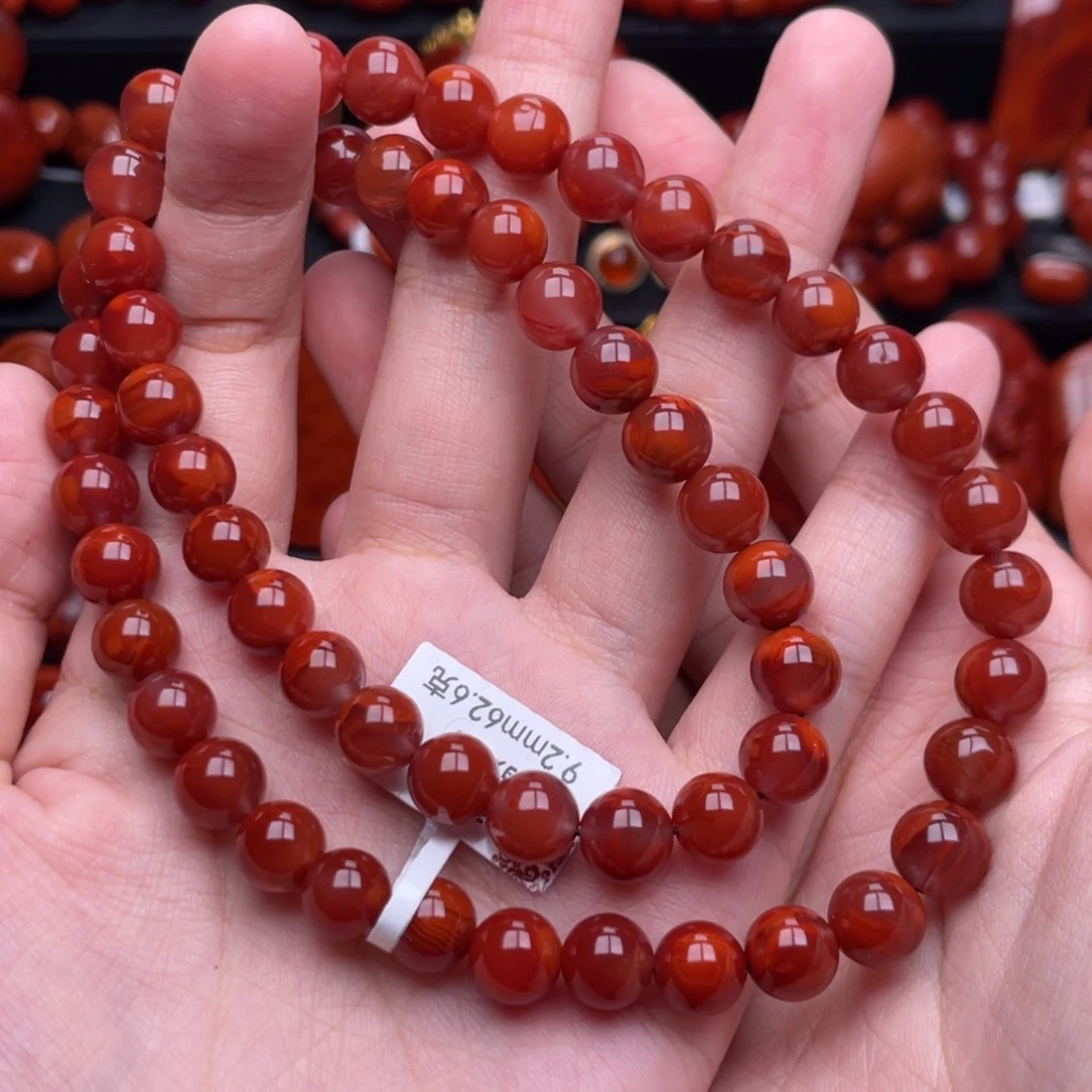 南红玛瑙银S925镶嵌珠宝奇石妈妈链9mm