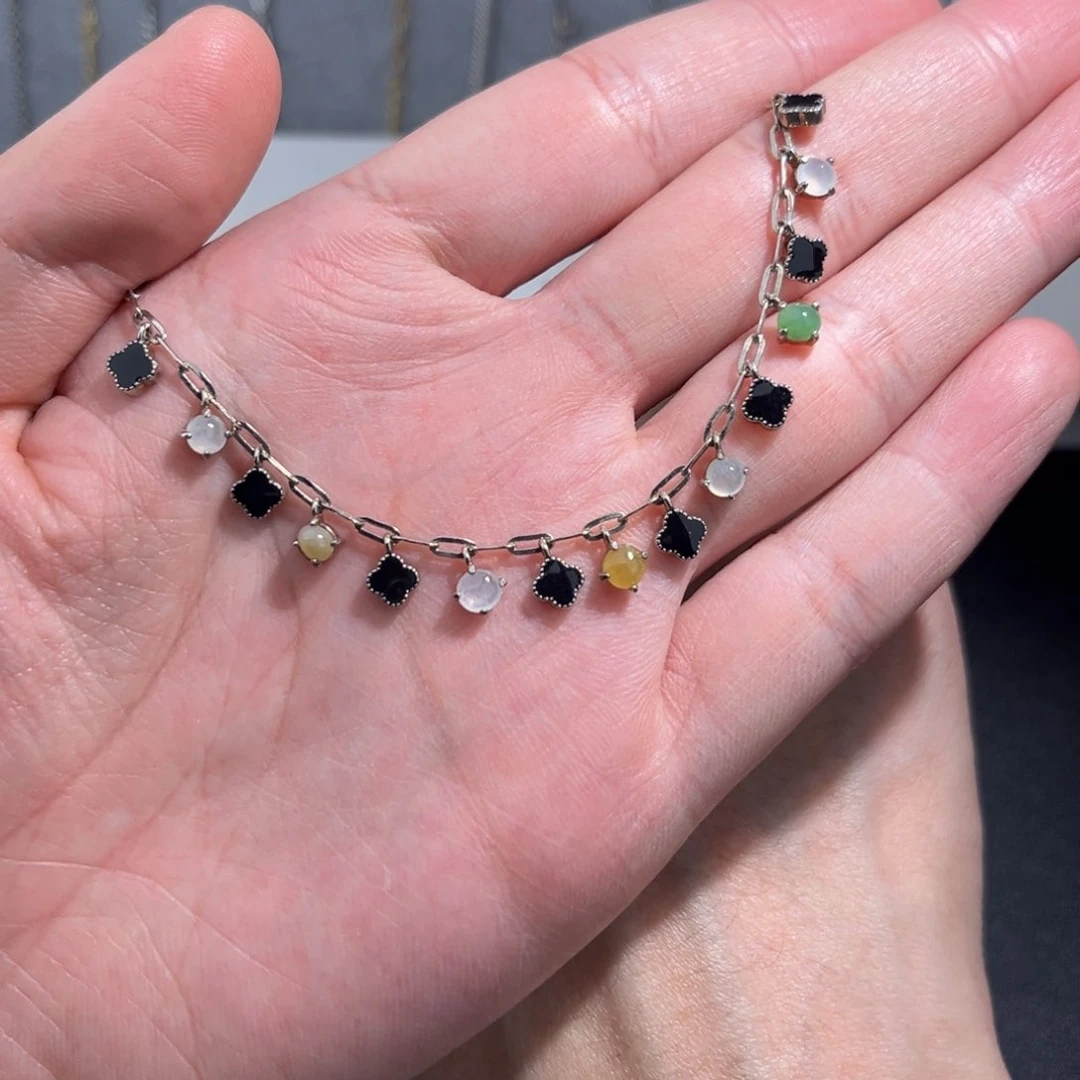 翡翠手链银S925镶嵌h hij nn