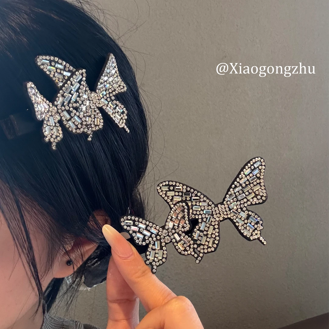 两只蝴蝶发夹高级感精致大号刘海侧边边夹发卡发量多后脑勺鸭嘴夹