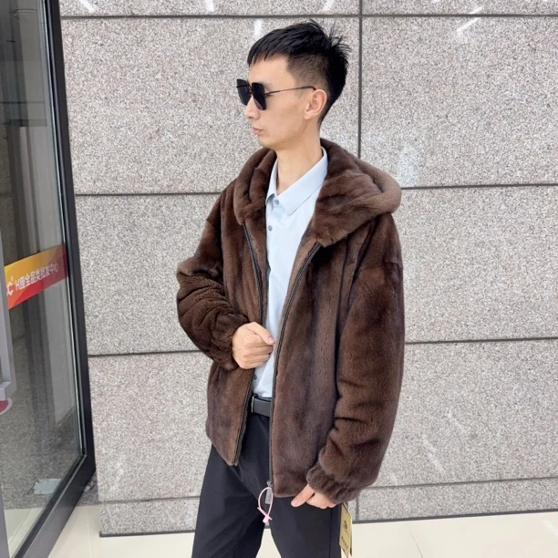 小母貂连帽立翻领棒球领咖啡马哈根紫金短二男装落肩三紧貂皮男装