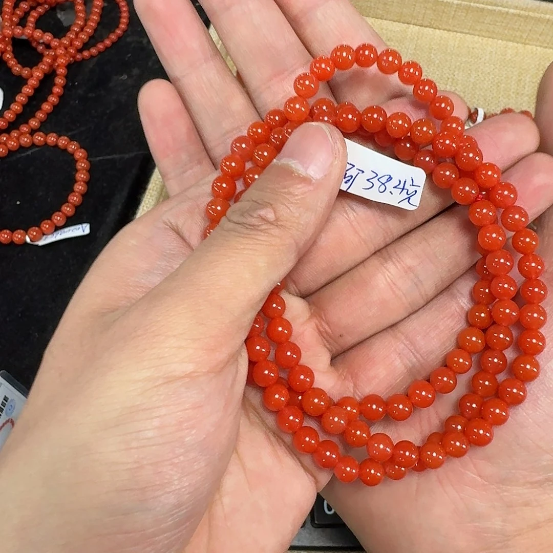 麦***糖南红玛瑙未镶嵌手链原矿南红项链6mm顶级辣椒红