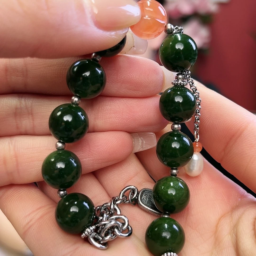 和田玉（碧玉）手链未镶嵌卡12