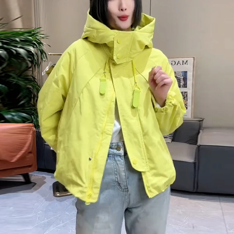 时尚韩版连帽冲锋衣外套女2025年春秋新款宽松休闲百搭夹克上衣潮