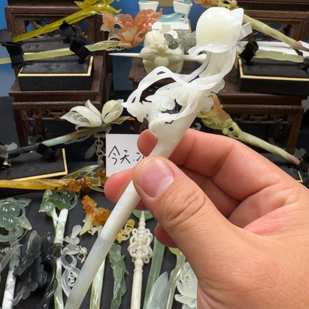 岫玉未镶嵌发饰明君玉簪就是好看