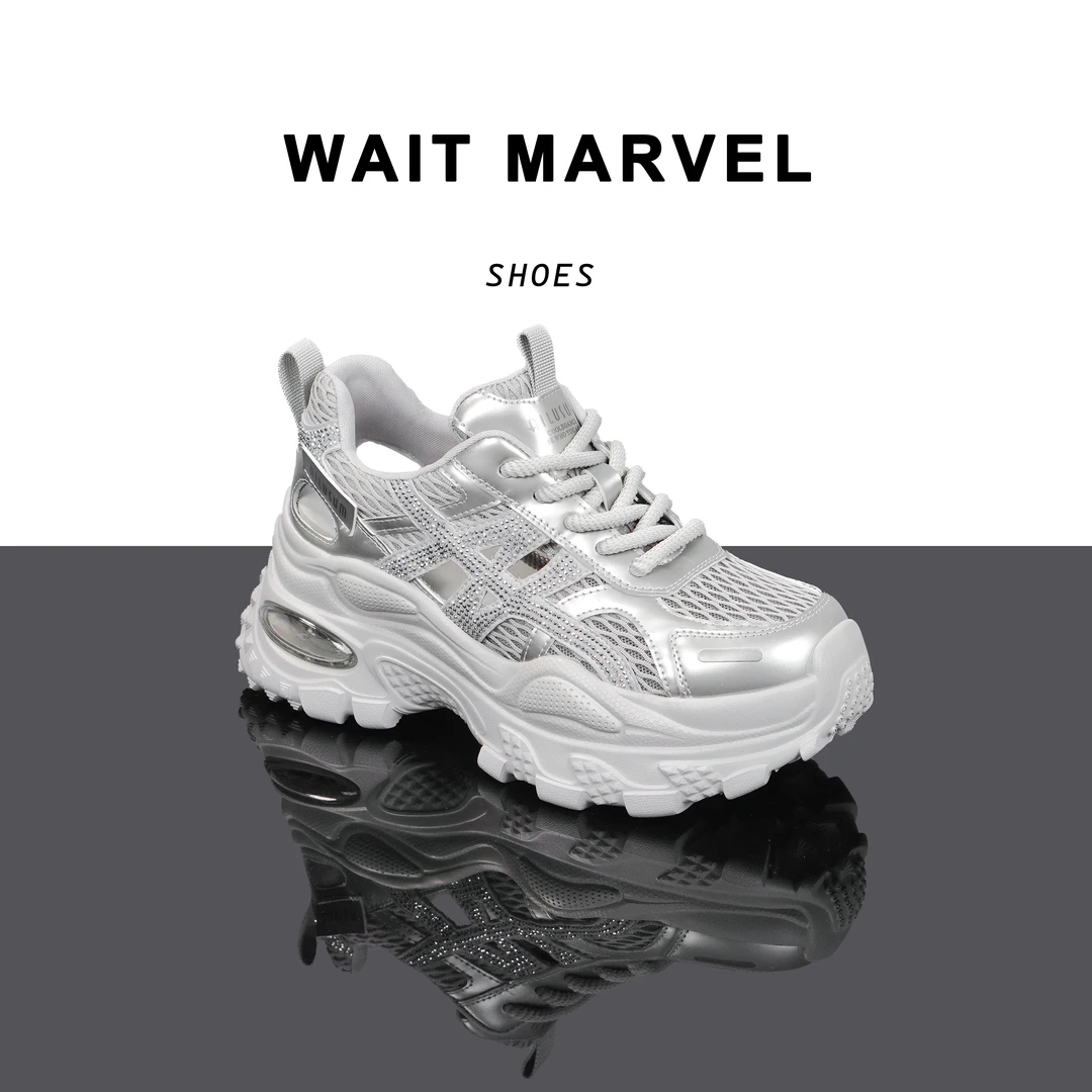 WAIT MARVEL网面透气厚底老爹鞋女2025春夏新款松糕底休闲运动鞋