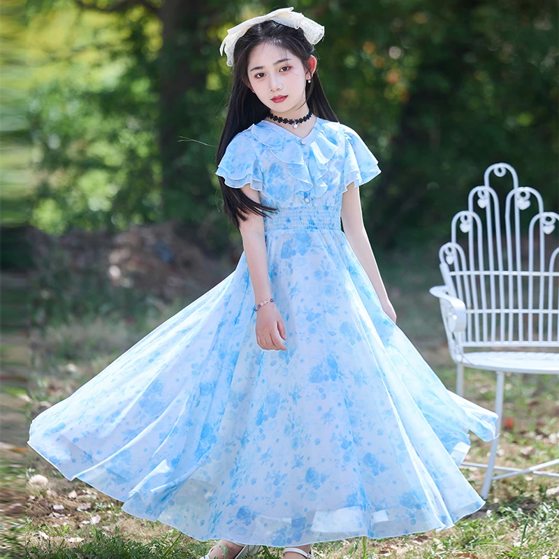 hyA905女童连衣裙中小女童公主裙夏韩版新款小女孩洋气清凉连衣裙