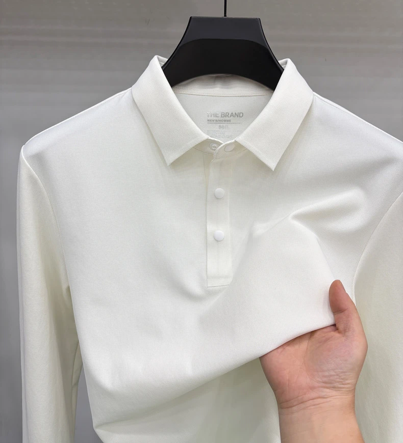 2025秋季男士纯色长袖POLO衫磨毛四合扣设计简约无痕长袖T恤衫