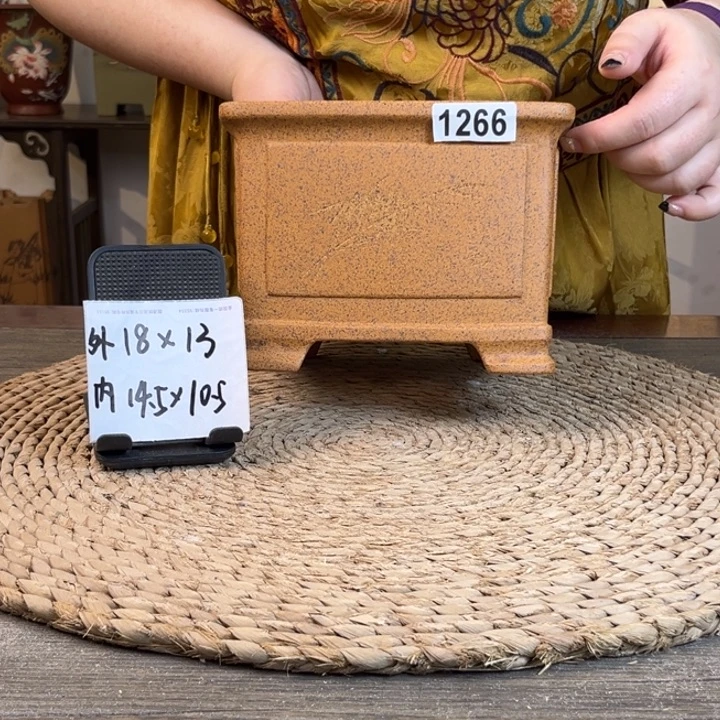 紫砂花盆柴烧奎面刻绘一颗印1266