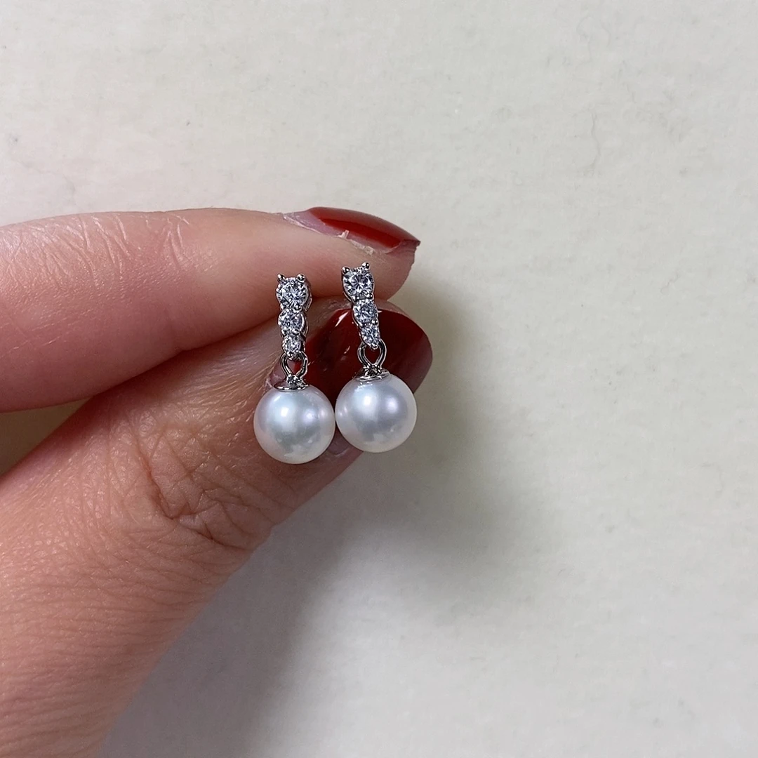 淡水珍珠耳饰银S925镶嵌柠*＠6.7mm