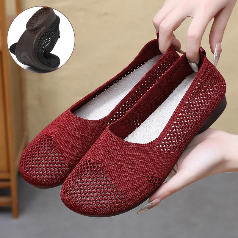 老北京布鞋夏季女透气网面一脚蹬妈妈软底镂空中老年人轻便女网鞋