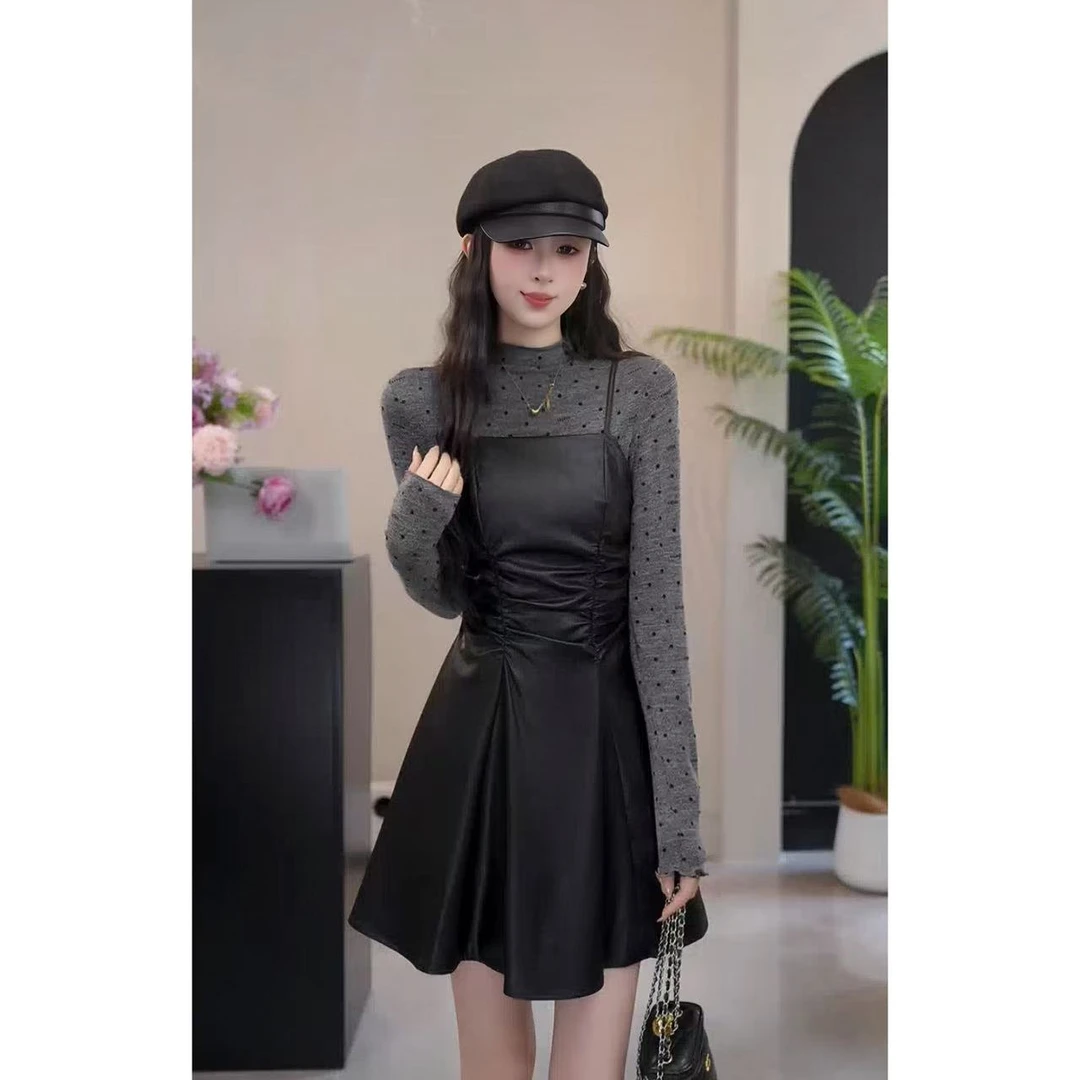 YUANLIANSU/圆脸酥【祈雪相悦】长袖T恤+吊带连衣裙两件套女装秋季