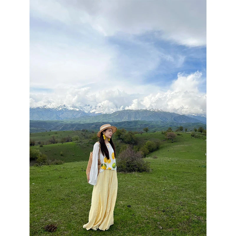 2025秋夏季新款修身显瘦设计感印花长袖上衣休闲简约宽松直筒长裤