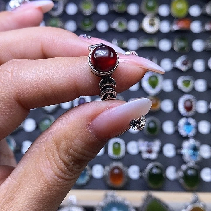 石榴石戒指银S925镶嵌H**_