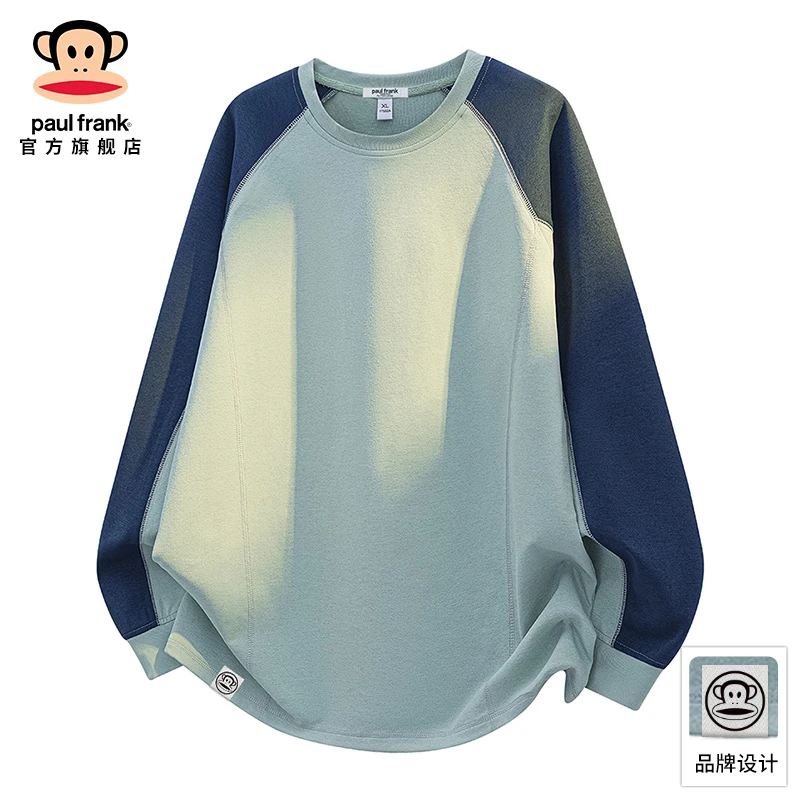 PaulFrank/大嘴猴美式复古长袖t恤男秋冬新款宽松休闲拼色打底衫