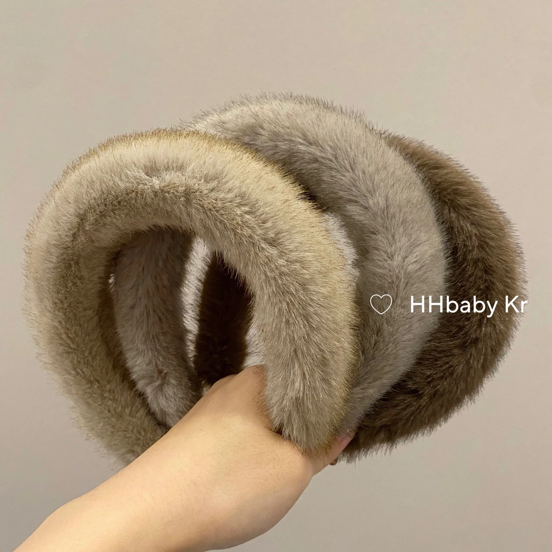 复古美拉德 仿水貂毛绒皮草海绵发箍秋冬高颅顶发卡