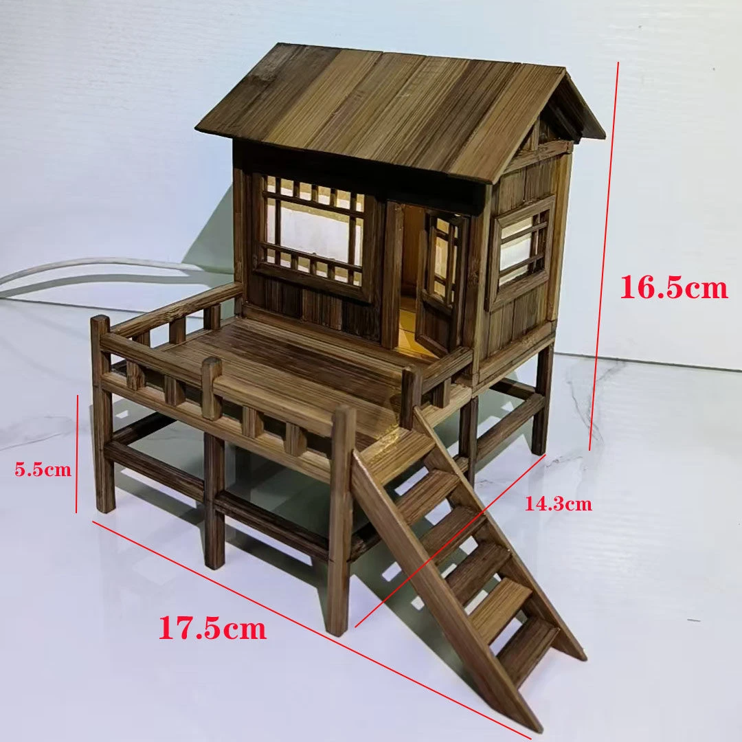 diy竹艺手工制作鱼缸造景摆件高脚小楼