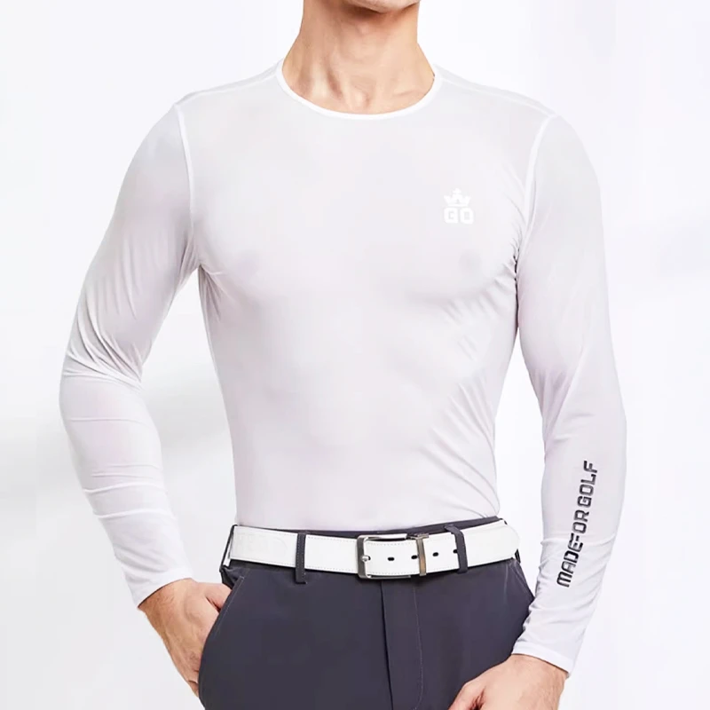夏季高尔夫男冰丝防晒打底衫底领薄款冰感速干透气排汗内搭紧身衣