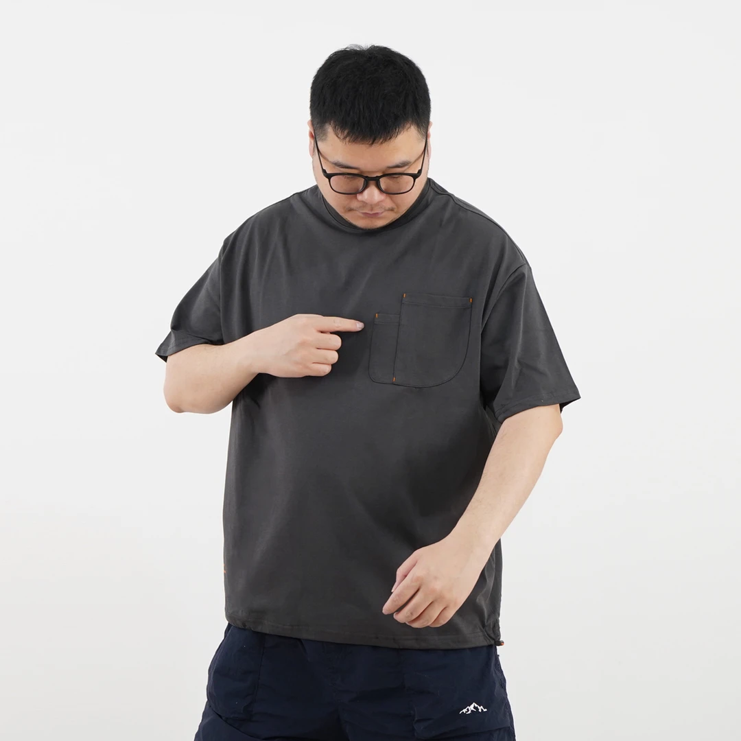 可收腰。25夏季新品男士短袖T恤口袋纯色宽松胖子大码休闲UR-DT59