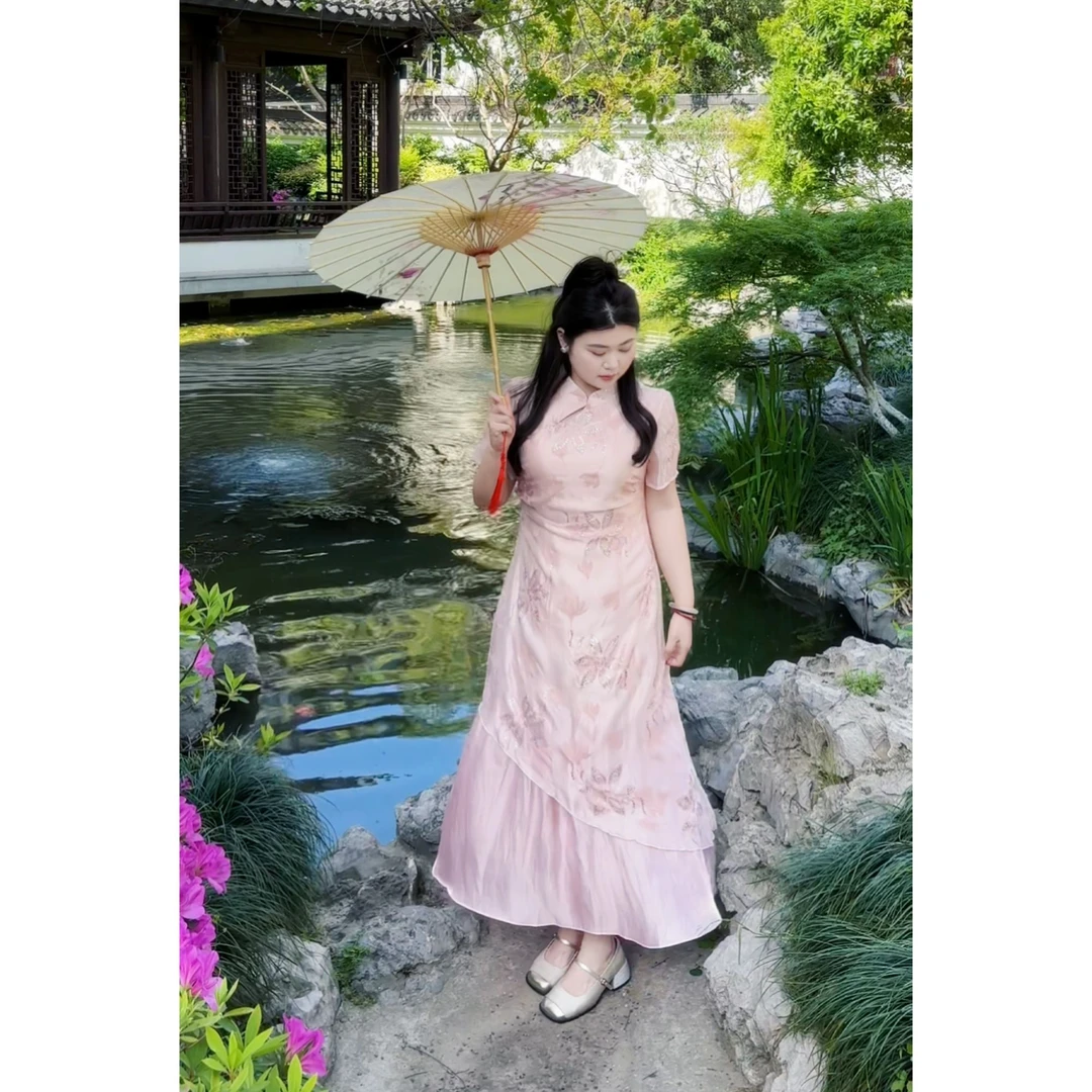 码加加56283大码旗袍胖新款夏季新中式国风大码改良旗袍连衣裙