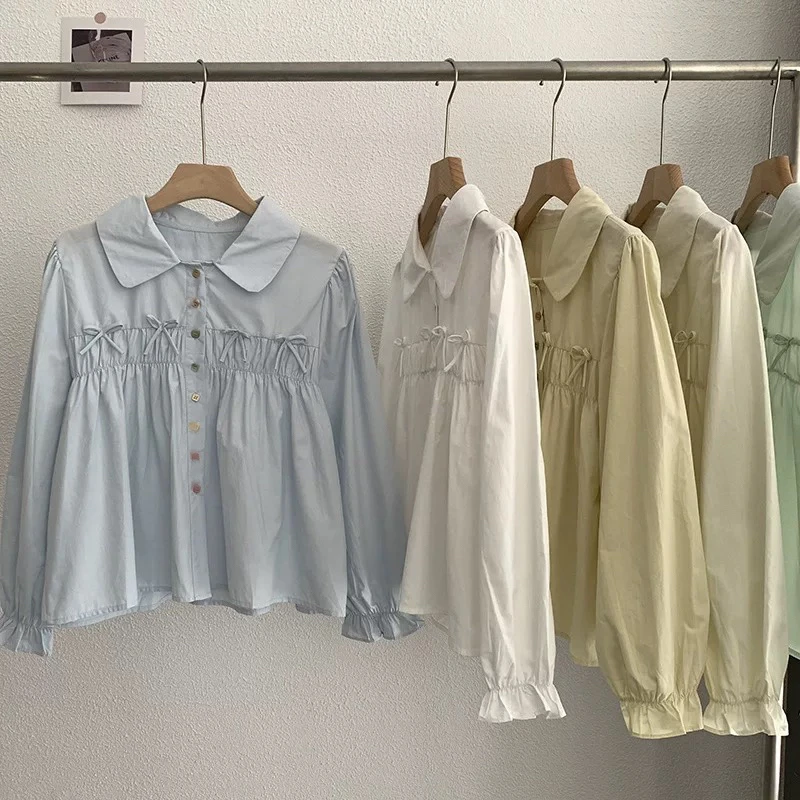新疆包邮【8911】彩色扣蝴蝶结衬衫-衣长57