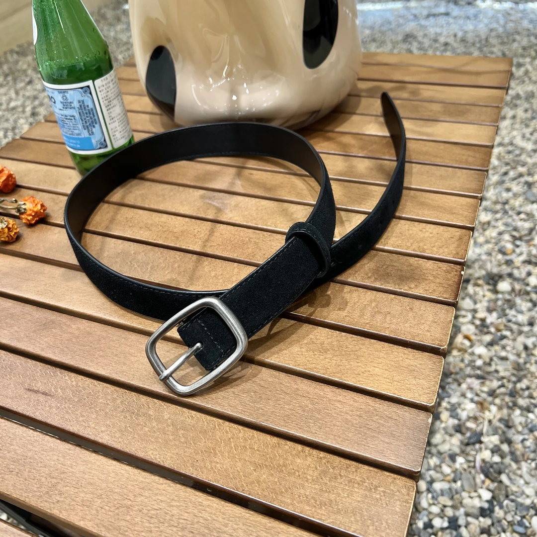 韩系复古女2.8cm宽真皮牛皮绒装饰牛仔裙时尚简约高级感针扣皮带