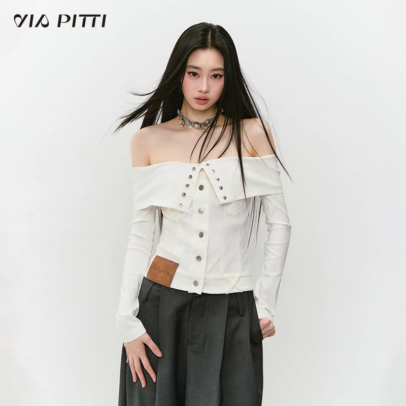 ViaPitti【官方专属】翻领显瘦收腰高弹牛仔外套VIABTP418
