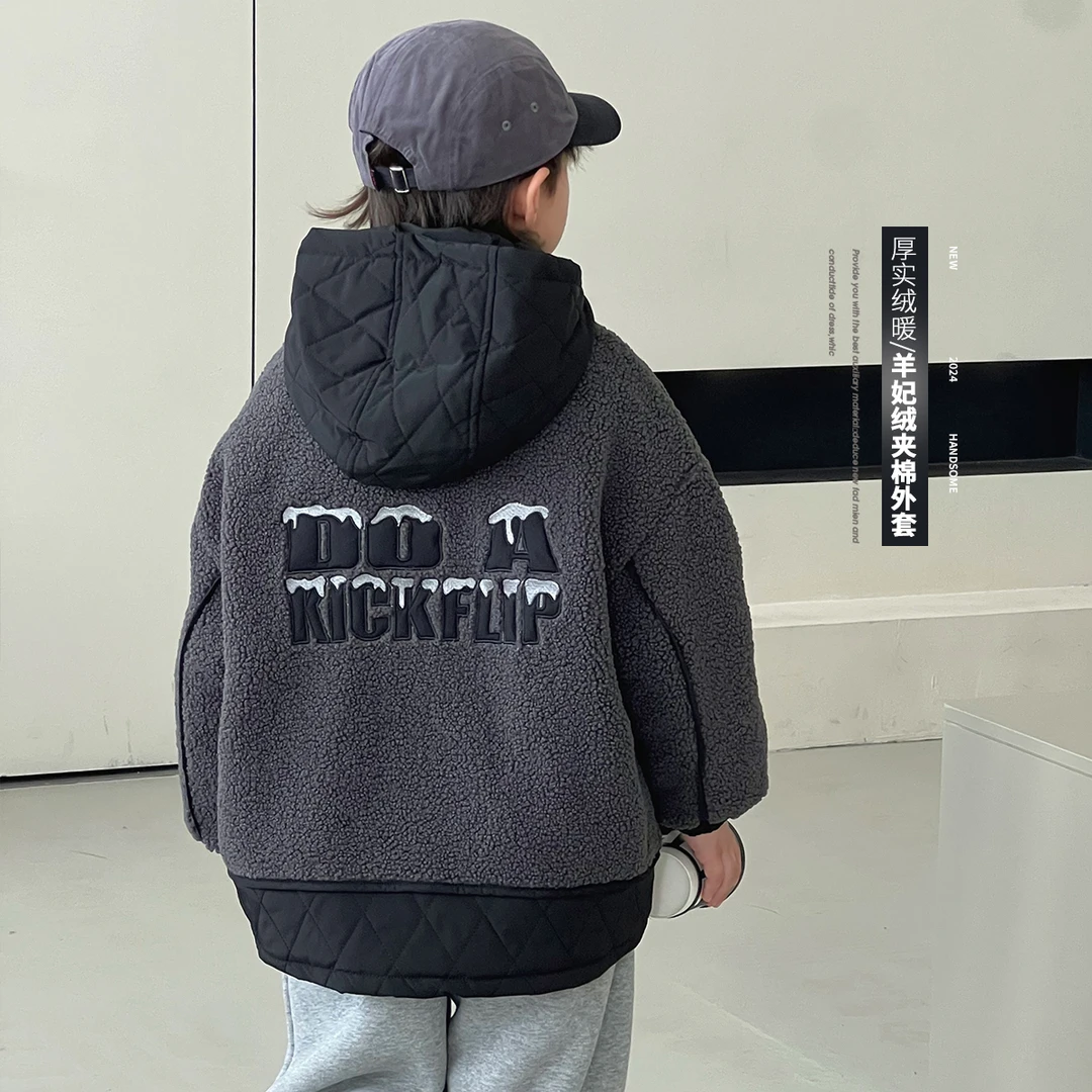 男童夹棉外套冬装新款中大童潮酷保暖儿童上衣百搭加厚棉服92839