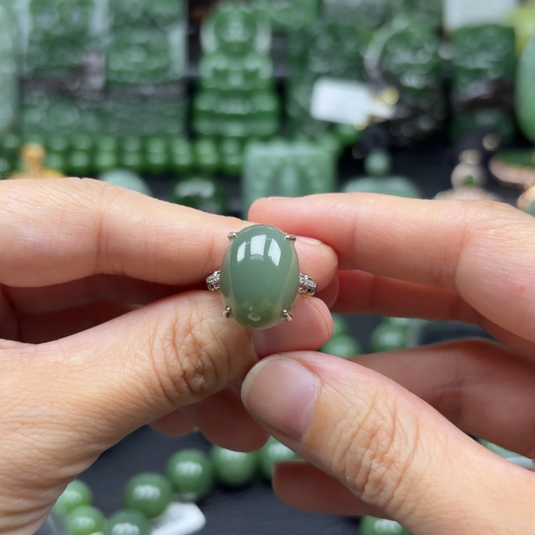 和田玉戒指银S925镶嵌