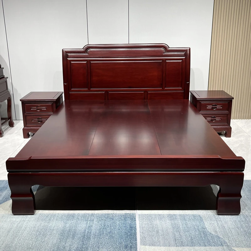 【国色天香】素面款红檀木全实木大床新中式主卧婚床新款榫卯结构