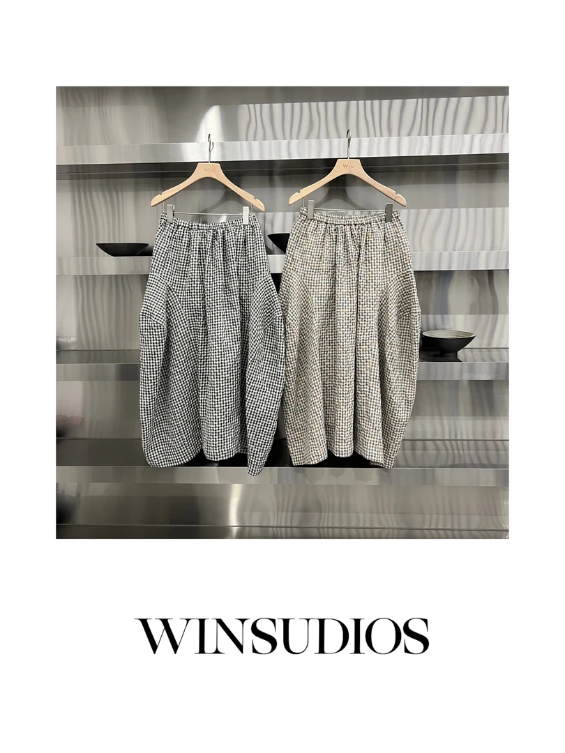 维希格【WIN小众定制款】撞色格子松紧腰半身裙