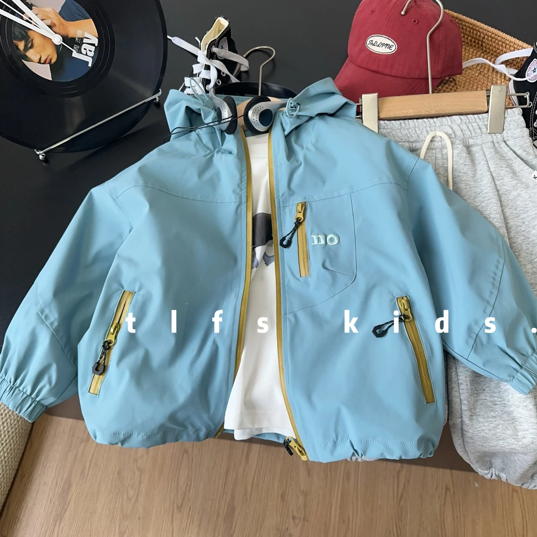 童例「25128蓝绿连帽外套」春季儿童百搭休闲韩百搭上衣男童夹克潮