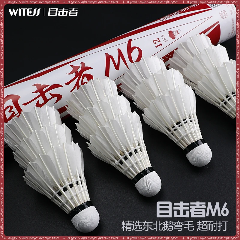 WITESS目击者M6羽毛球12只装耐打王优质加厚羽毛球球馆训练专用球