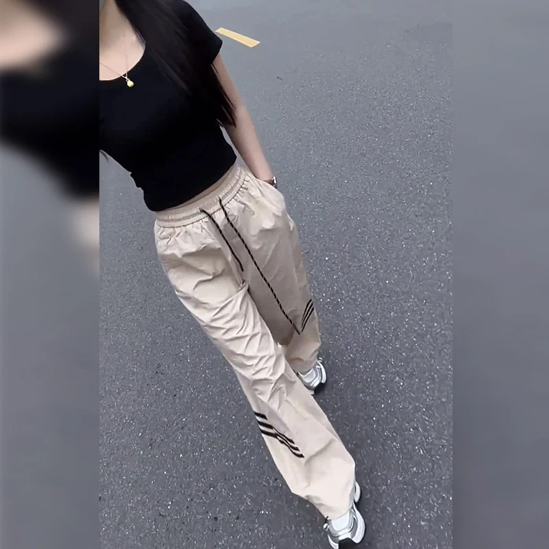 美式高街工装裤女夏季2025新款宽松显瘦透气轻薄速干裤高腰阔腿裤
