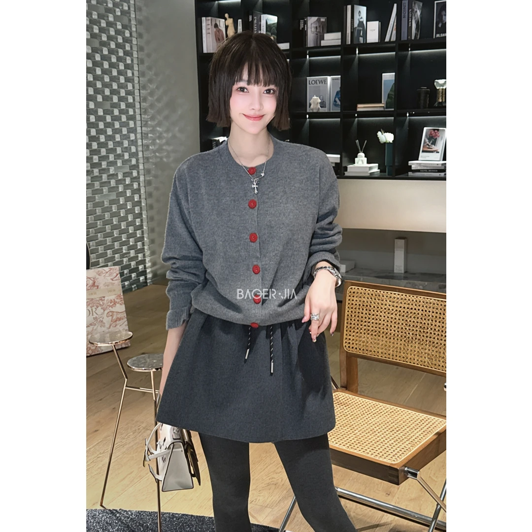 33-【糖果】宝儿家含幂BV97125309XQ秋款时尚复古感喇叭袖针织开衫