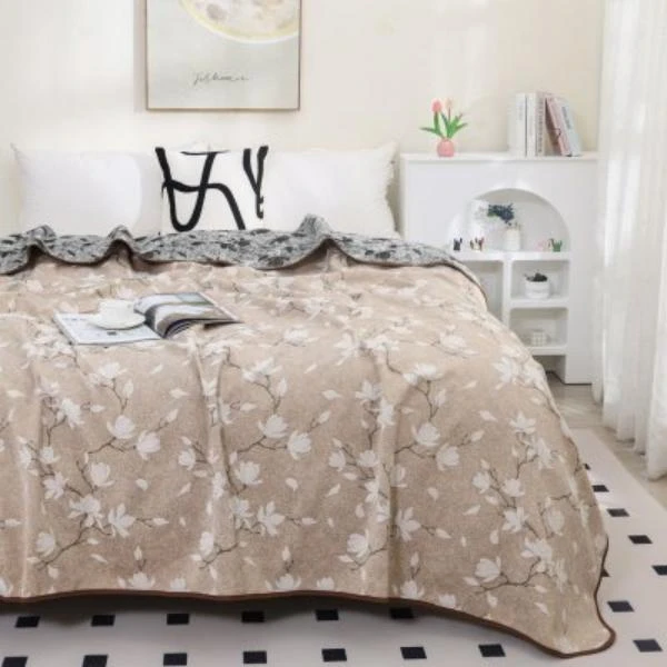 【床盖-加大兰亭序-灰】230-250cm轻奢长绒棉多功能四季床盖