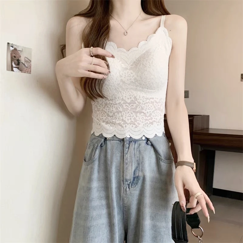 新款蕾丝花边百搭舒适无钢圈透气小吊带背心#969