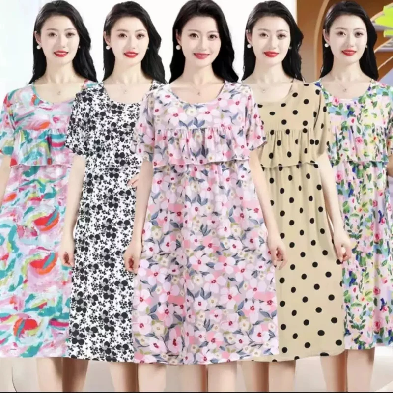 防凸点棉绸睡裙夏季女款2025新款大码宽松绵绸睡衣女士家居服裙子