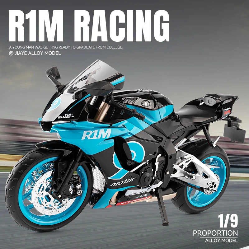 大号新款1:9雅马哈R1M摩托机车合金车模型转向灯光男生玩具赛车